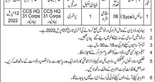 CCS HQ 31 Corps Job Vacancies Bahawalpur
